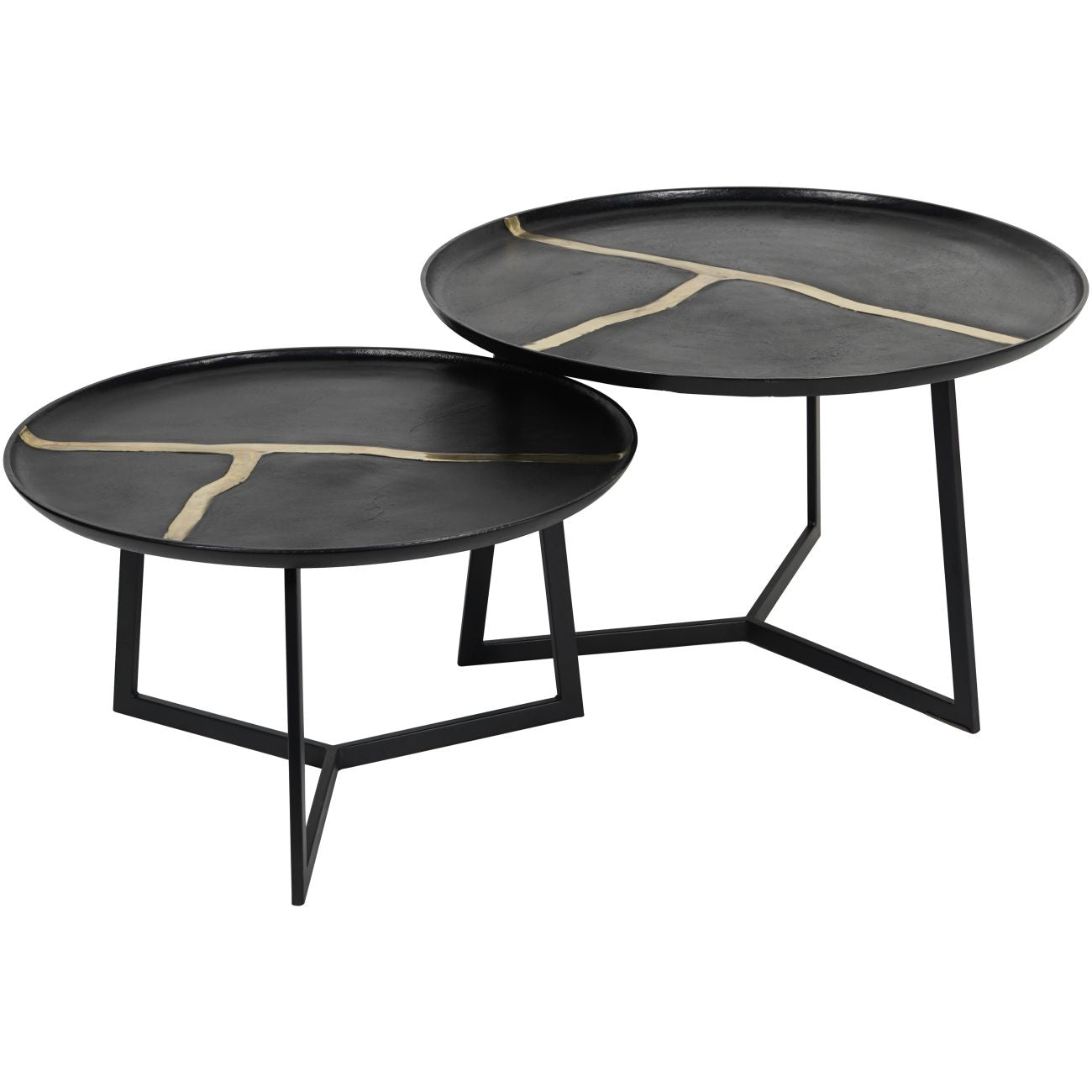 Set of 2 Arizona Black & Gold Textured Coffee Tables Nest